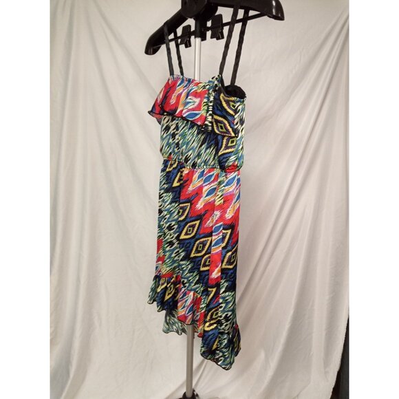 city triangles Junior's Blue Red Geometric Ruffle Mini Dress Size M - Picture 2 of 6